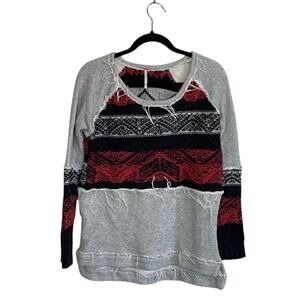 Free People Snow Angel Pullover Gray Red Black Sweater Women's Size XS